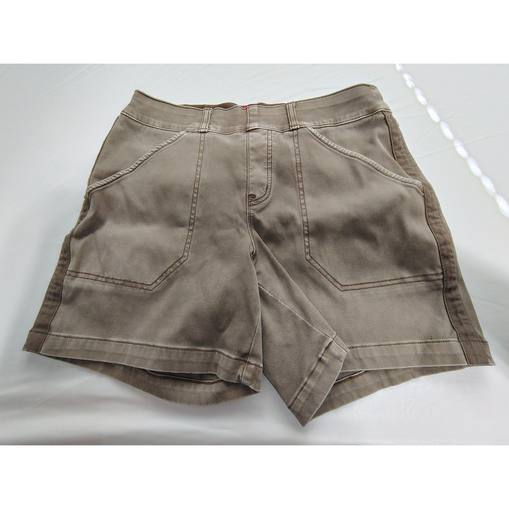 Spanx Womens Stretch Twill 4 Inch Shorts Taupe Brown Pull On High Rise Small